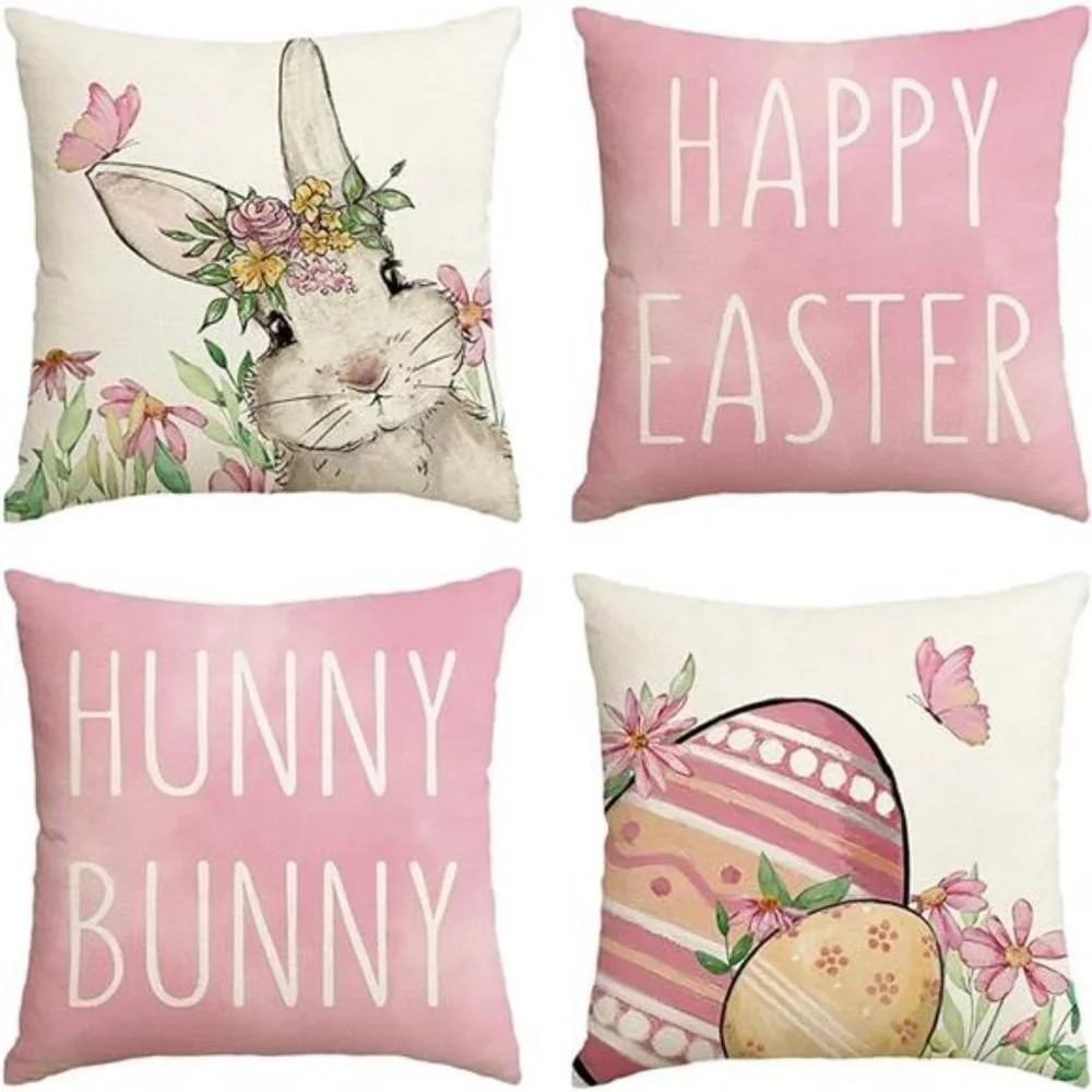 Easter Decorative Throw Pillow Covers Bunny Accent Cases Cottage Spring Decor - Picture 8 of 9